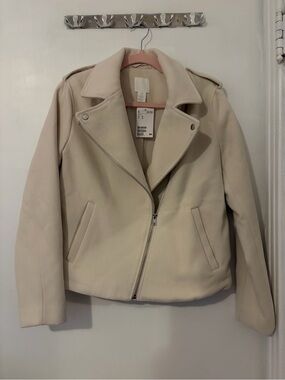 H&M Ivory Biker Jacket with Asymmetric Zip